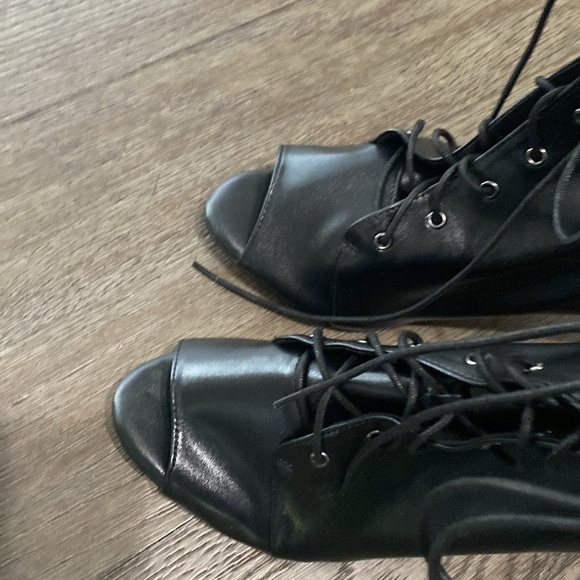 NWT BURJU Moment Open Toe Lace Up Tongue Ankle Boots | Black | Size 13 - Picture 8 of 10